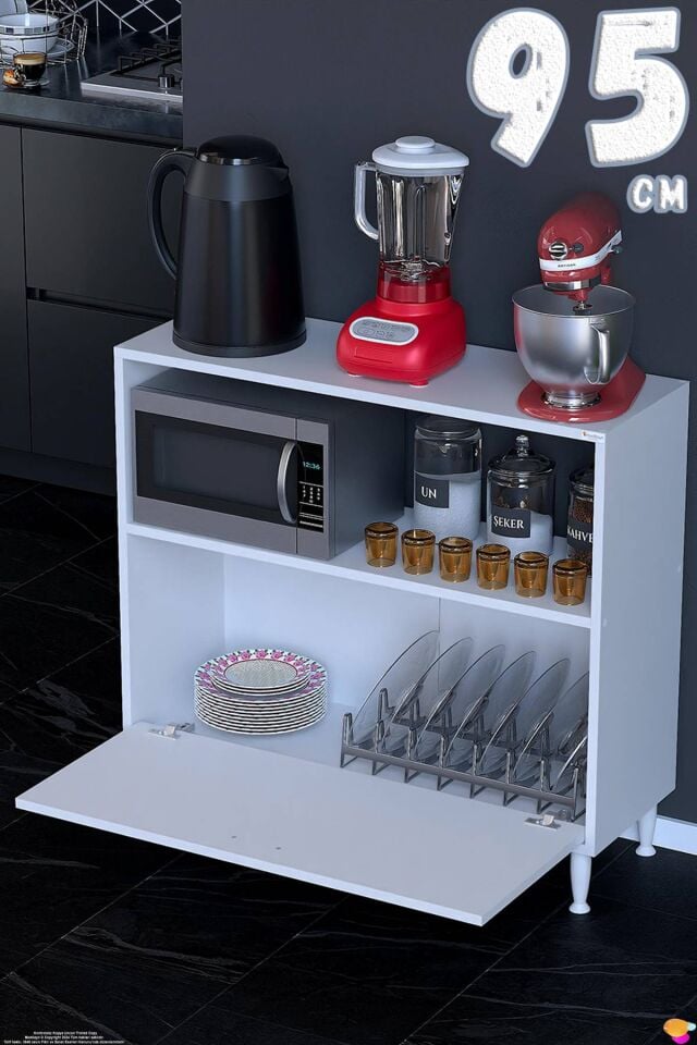 Lara 95 cm Çok Amaçlı Mikrodalga Dolabı Alttan Kapaklı Fırınlık Kiler Ekmeklik 95x87x32 cm