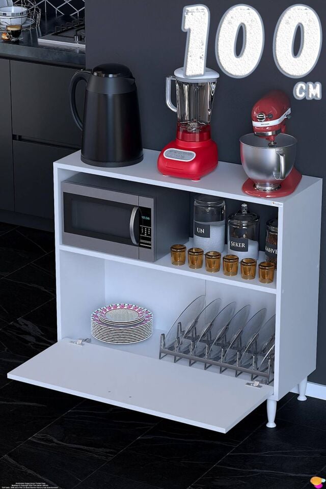 Lara 100 cm Çok Amaçlı Mikrodalga Dolabı Alttan Kapaklı Fırınlık Kiler Ekmeklik 100x87x32 cm