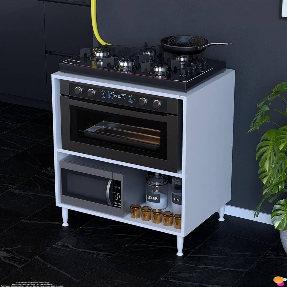 Aura 70 cm Set Üstü Ocak Modülü Fırınlık Mikrodalga Dolap Çok Amaçlı Mutfak Kileri 70x87x48 cm Beyaz