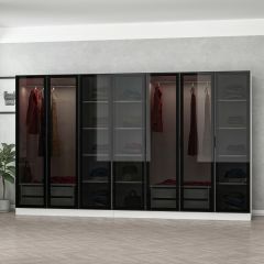 Minar Kale 7 Cam Kapaklı 4 Çekmeceli Dolap - Beyaz/Siyah