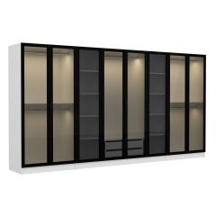 Minar Kale 8 Cam Kapaklı 2 Çekmeceli Dolap - Beyaz/Siyah