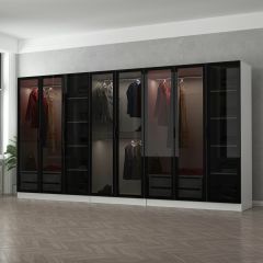 Minar Kale 8 Cam Kapaklı 4 Çekmeceli Dolap - Beyaz/Siyah