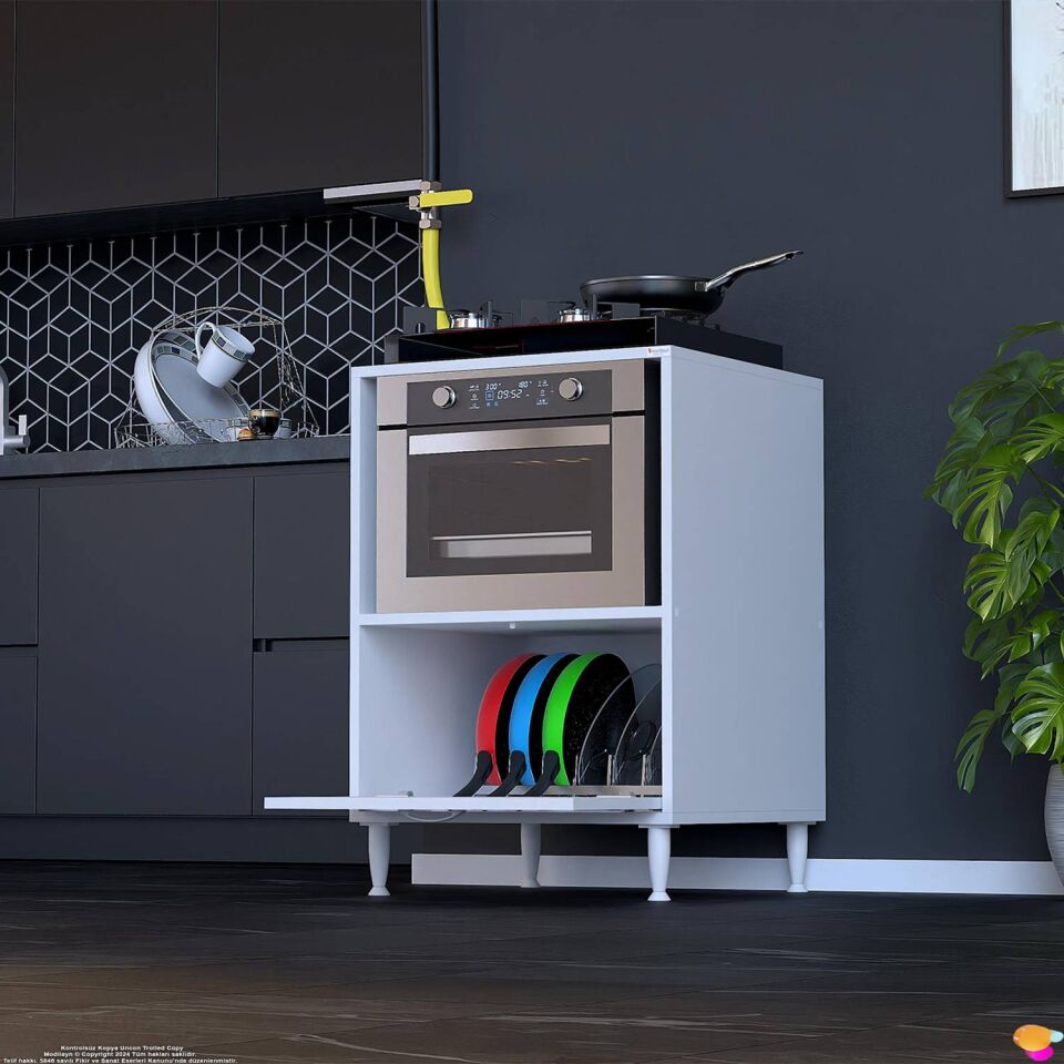 Perax 60 cm Kapaklı Set Üstü Ocak Dolabı Fırınlık Kiler Çok Amaçlı Mutfak Modülü 60x87x48 cm Beyaz