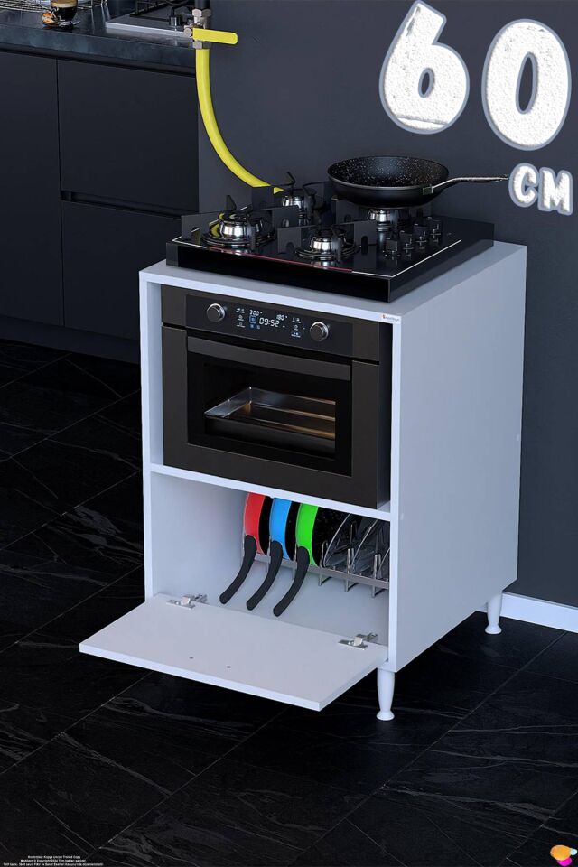 Perax 60 cm Kapaklı Set Üstü Ocak Dolabı Fırınlık Kiler Çok Amaçlı Mutfak Modülü 60x87x48 cm Beyaz