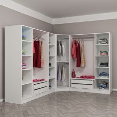 Minar Kale 8 Kapaklı 4 Çekmeceli Köşe Dolap Beyaz Mebran Panjur