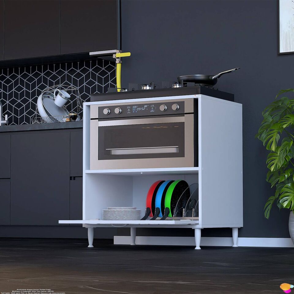 Perax 70 cm Kapaklı Set Üstü Ocak Dolabı Fırınlık Kiler Çok Amaçlı Mutfak Modülü 70x87x48 cm Beyaz