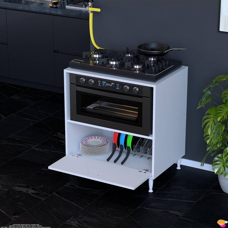 Perax 70 cm Kapaklı Set Üstü Ocak Dolabı Fırınlık Kiler Çok Amaçlı Mutfak Modülü 70x87x48 cm Beyaz