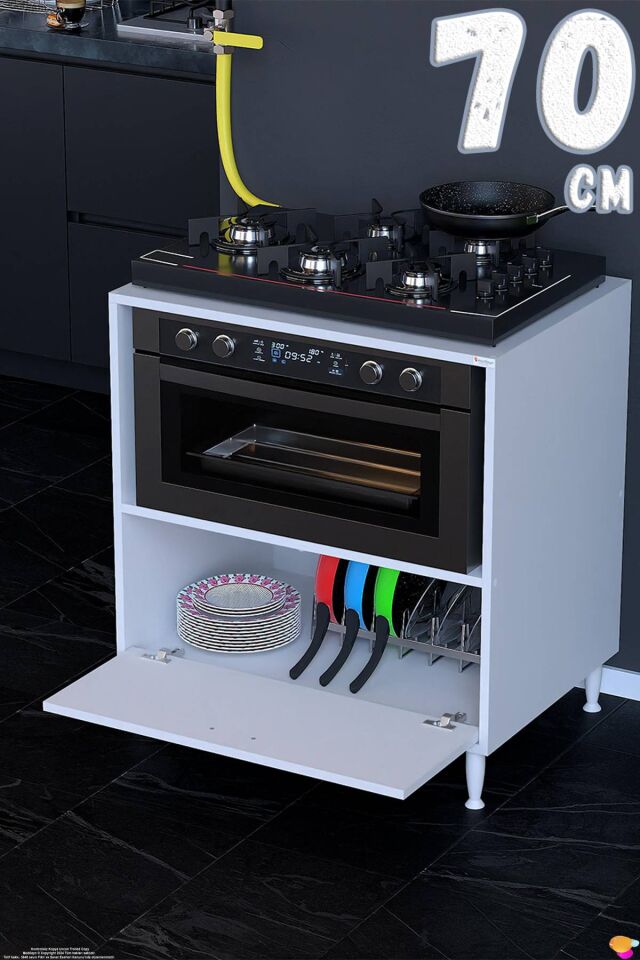 Perax 70 cm Kapaklı Set Üstü Ocak Dolabı Fırınlık Kiler Çok Amaçlı Mutfak Modülü 70x87x48 cm Beyaz