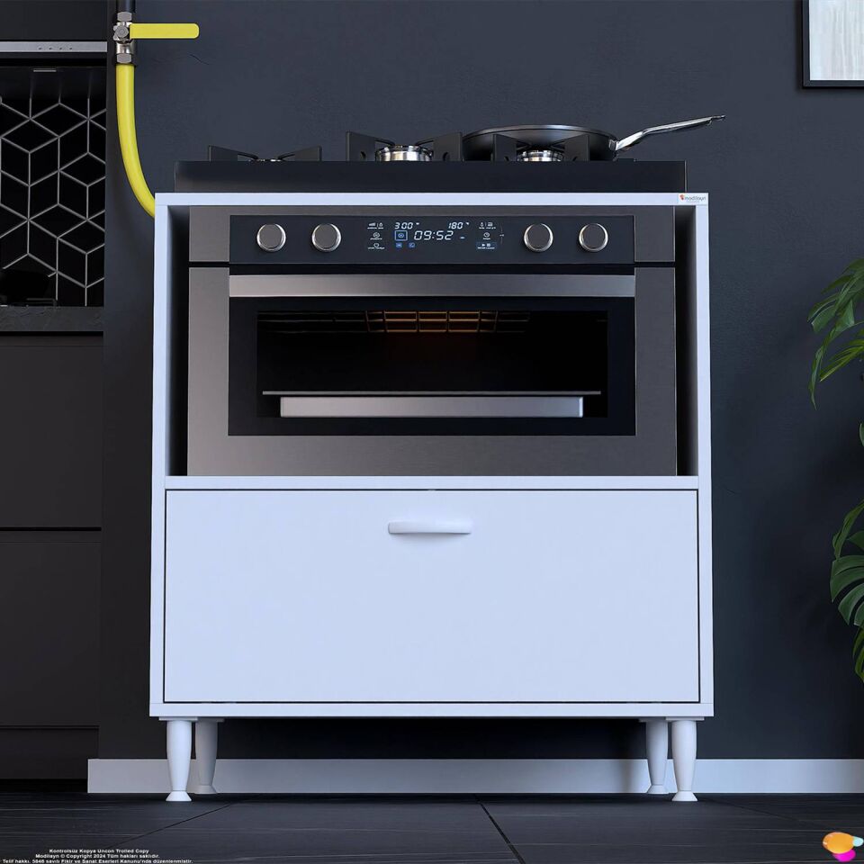 Perax 75 cm Kapaklı Set Üstü Ocak Dolabı Fırınlık Kiler Çok Amaçlı Mutfak Modülü 75x87x48 cm Beyaz