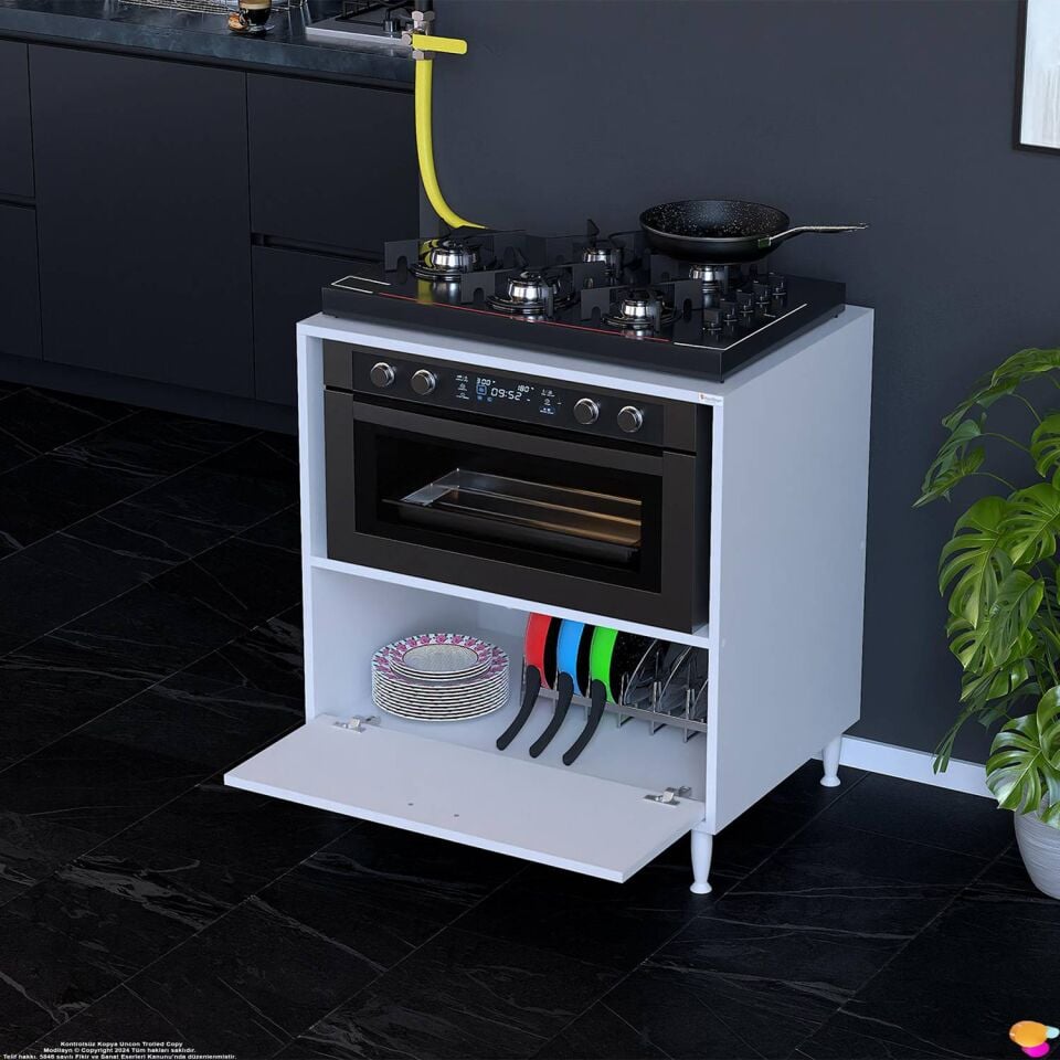 Perax 75 cm Kapaklı Set Üstü Ocak Dolabı Fırınlık Kiler Çok Amaçlı Mutfak Modülü 75x87x48 cm Beyaz
