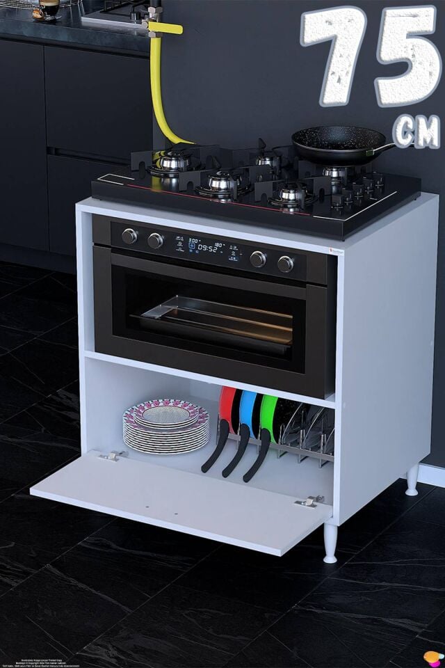 Perax 75 cm Kapaklı Set Üstü Ocak Dolabı Fırınlık Kiler Çok Amaçlı Mutfak Modülü 75x87x48 cm Beyaz