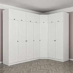 Minar Kale 7 Kapaklı 2 Ç Köşe Dolap + Yüklük Beyaz Mebran Panjur