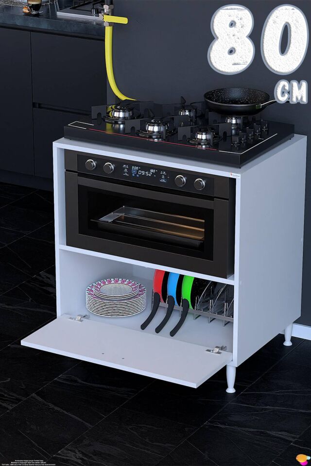 Perax 80 cm Kapaklı Set Üstü Ocak Dolabı Fırınlık Kiler Çok Amaçlı Mutfak Modülü 80x87x48 cm Beyaz