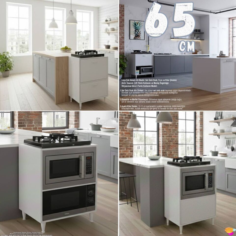 Siena 65 cm Çift Kapaklı Set Üstü Ocak Dolabı Fırınlık Kiler Çok Amaçlı Dolap 65x87x48 cm Beyaz