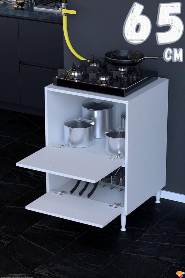 Siena 65 cm Çift Kapaklı Set Üstü Ocak Dolabı Fırınlık Kiler Çok Amaçlı Dolap 65x87x48 cm Beyaz