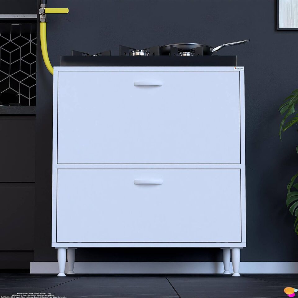 Siena 80 cm Çift Kapaklı Set Üstü Ocak Dolabı Fırınlık Kiler Çok Amaçlı Dolap 80x87x48 cm Beyaz