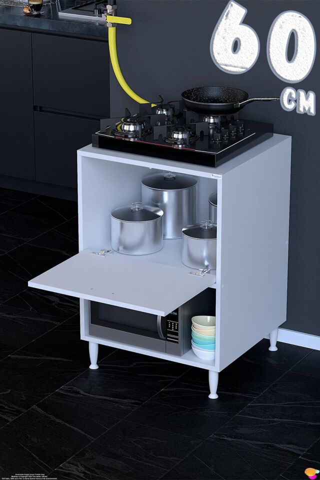 Prex 60 cm Kapaklı Set Üstü Ocak Dolabı Fırınlık Kiler Mutfak Modülü 60x87x48 cm Beyaz