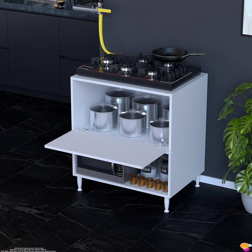 Prex 75 cm Kapaklı Set Üstü Ocak Dolabı Fırınlık Kiler Mutfak Modülü 75x87x48 cm Beyaz