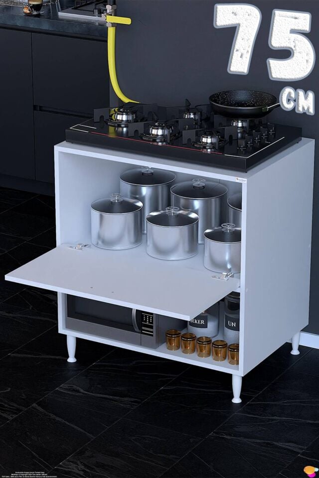 Prex 75 cm Kapaklı Set Üstü Ocak Dolabı Fırınlık Kiler Mutfak Modülü 75x87x48 cm Beyaz
