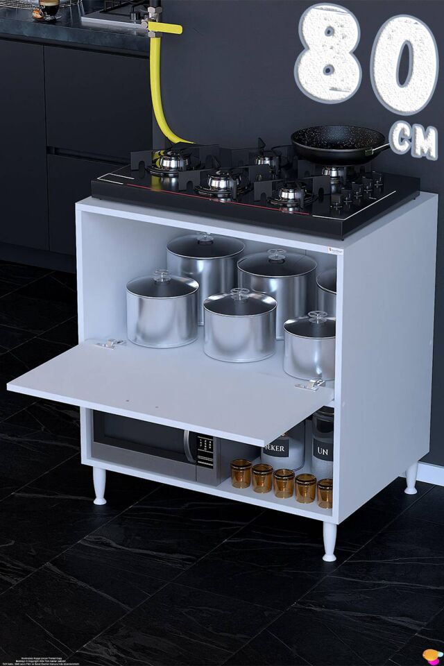 Prex 80 cm Kapaklı Set Üstü Ocak Dolabı Fırınlık Kiler Mutfak Modülü 80x87x48 cm Beyaz