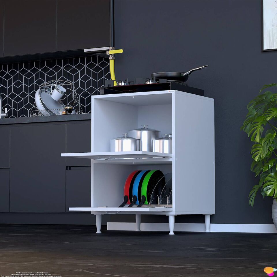 Vesta 60 cm İki Kapaklı Çok Amaçlı Set Üstü Ocak Dolabı Fırınlık Kiler Modülü 60x87x56 cm Beyaz