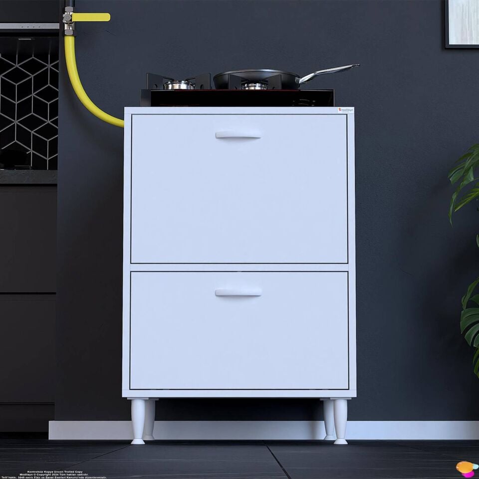 Vesta 60 cm İki Kapaklı Çok Amaçlı Set Üstü Ocak Dolabı Fırınlık Kiler Modülü 60x87x56 cm Beyaz