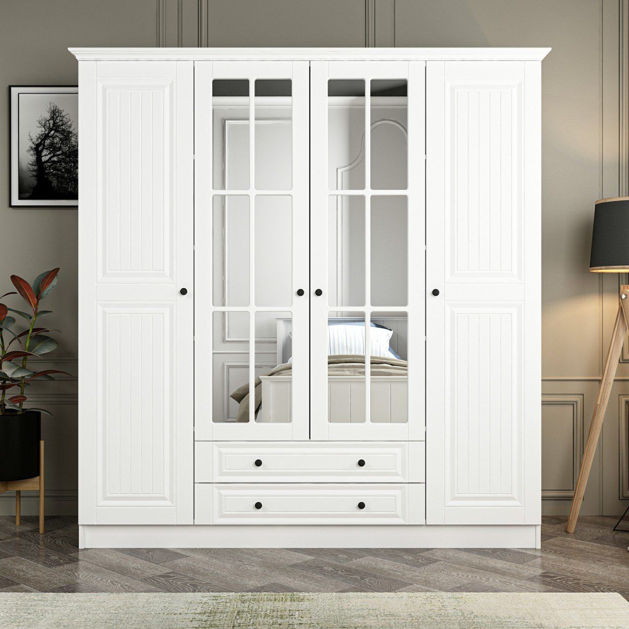 Kale 4 Mebran Kapaklı 2Ç Taçlı Dolap - Beyaz