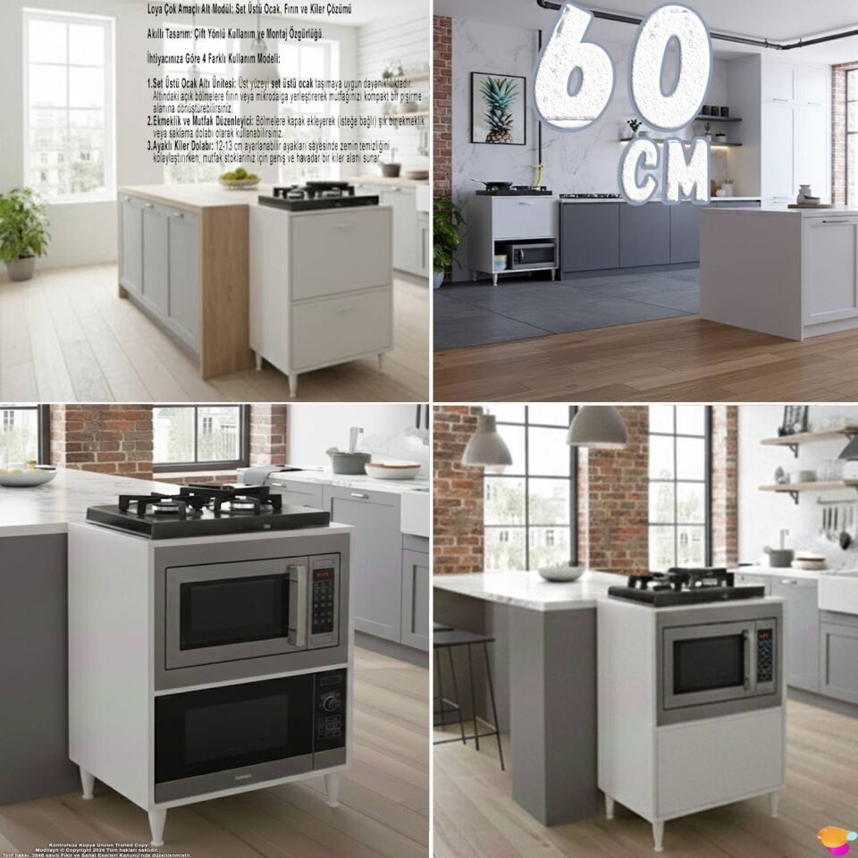 Vesta 60 cm Üstten Kapaklı Beyaz Çok Amaçlı Set Üstü Ocak Dolabı Fırınlık Kiler Modülü 60x87x56 cm
