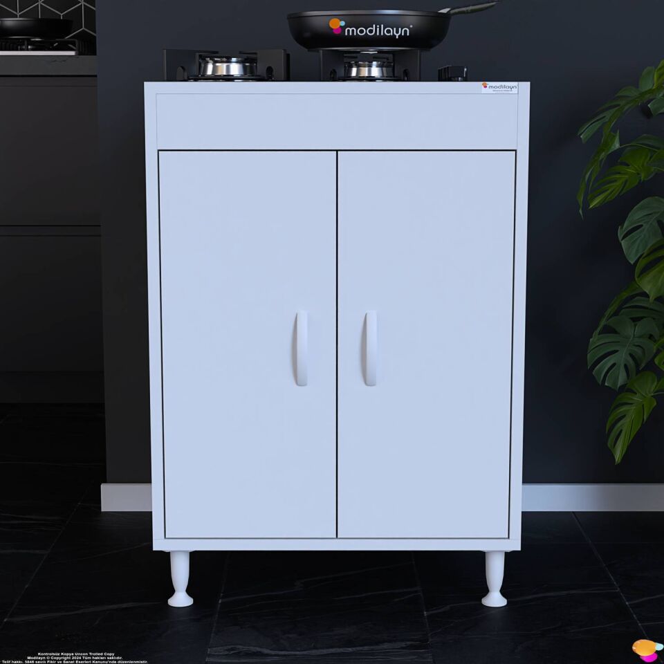 Reyhan 60 cm Gömme Set Üstü Ocak Uyumlu Çift Kapak Raflı Mutfak Dolabı Çok Amaçlı Dolap 60x85x56 cm