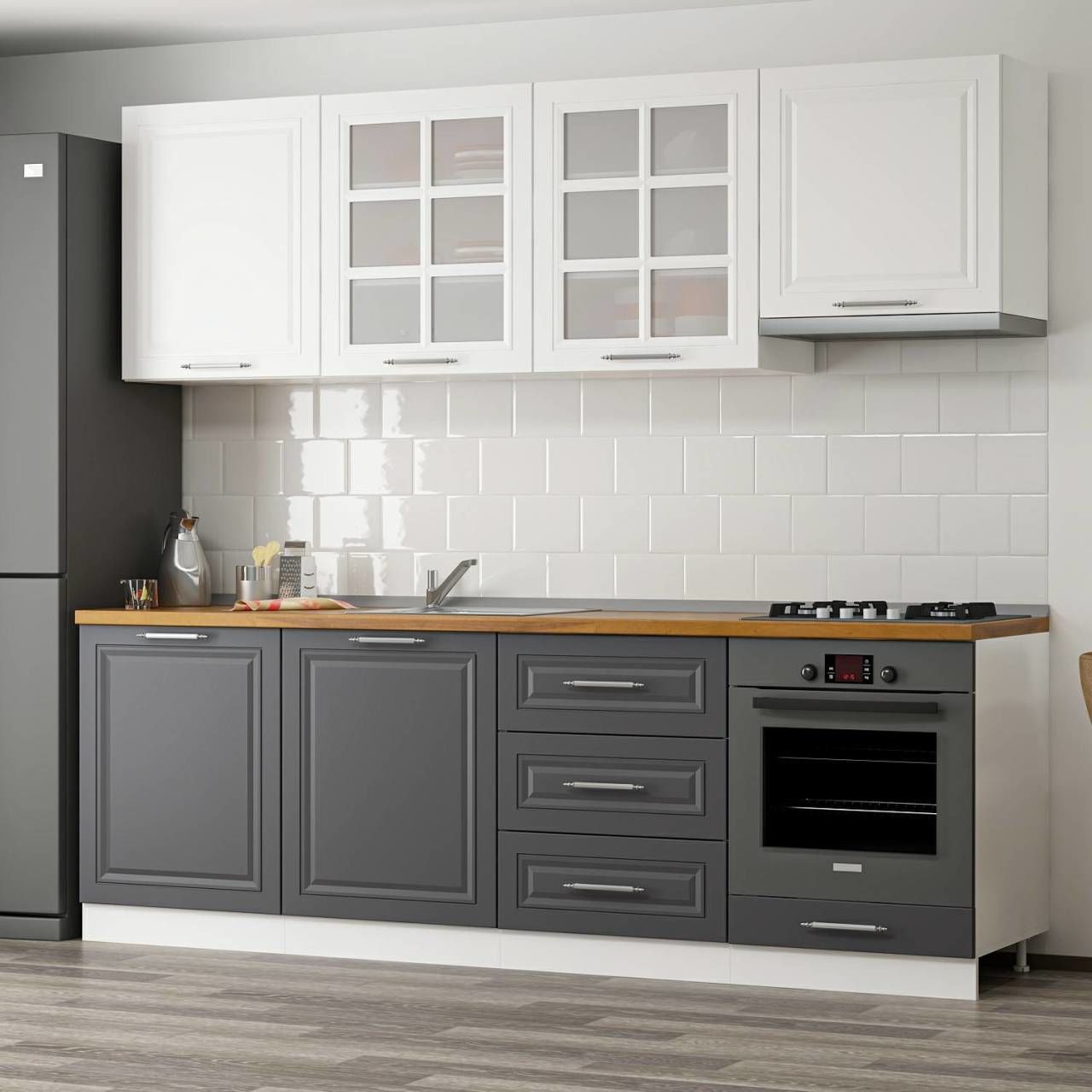 MİNAR 240 CM MEBRAN C MUTFAK DOLABI BEYAZ ANTRASİT 240-MCBA1