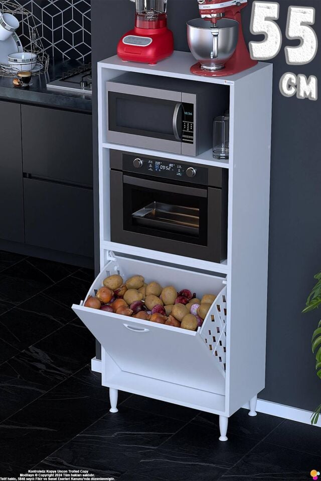 Nixa 55 cm Çok Amaçlı Mutfak Banyo Kiler Dolabı - Sepetli Mikrodalga ve Fırın Bölmeli 55x150x32 cm