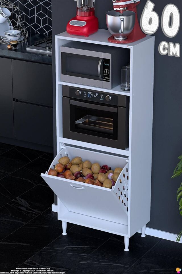 Nixa 60 cm Çok Amaçlı Mutfak Banyo Kiler Dolabı - Sepetli Mikrodalga ve Fırın Bölmeli 60x150x32 cm
