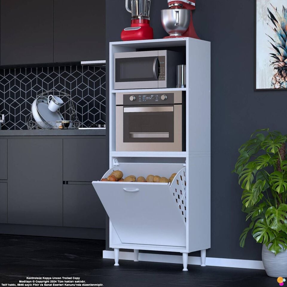 Nixa 65 cm Çok Amaçlı Mutfak Banyo Kiler Dolabı - Sepetli Mikrodalga ve Fırın Bölmeli 65x150x32 cm