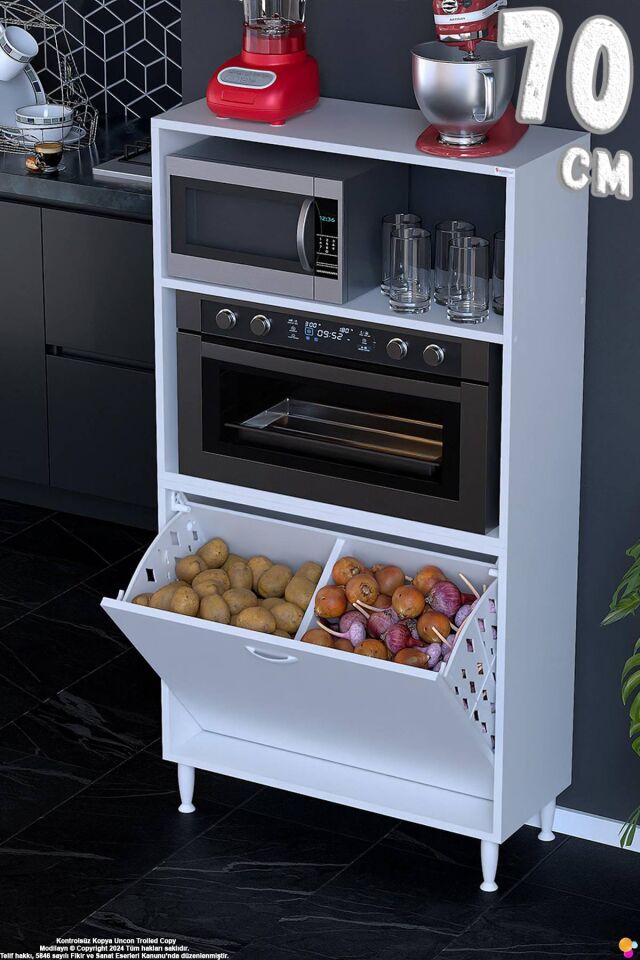 Nixa 70 cm Çok Amaçlı Mutfak Banyo Kiler Dolabı - Sepetli Mikrodalga ve Fırın Bölmeli 70x150x32 cm