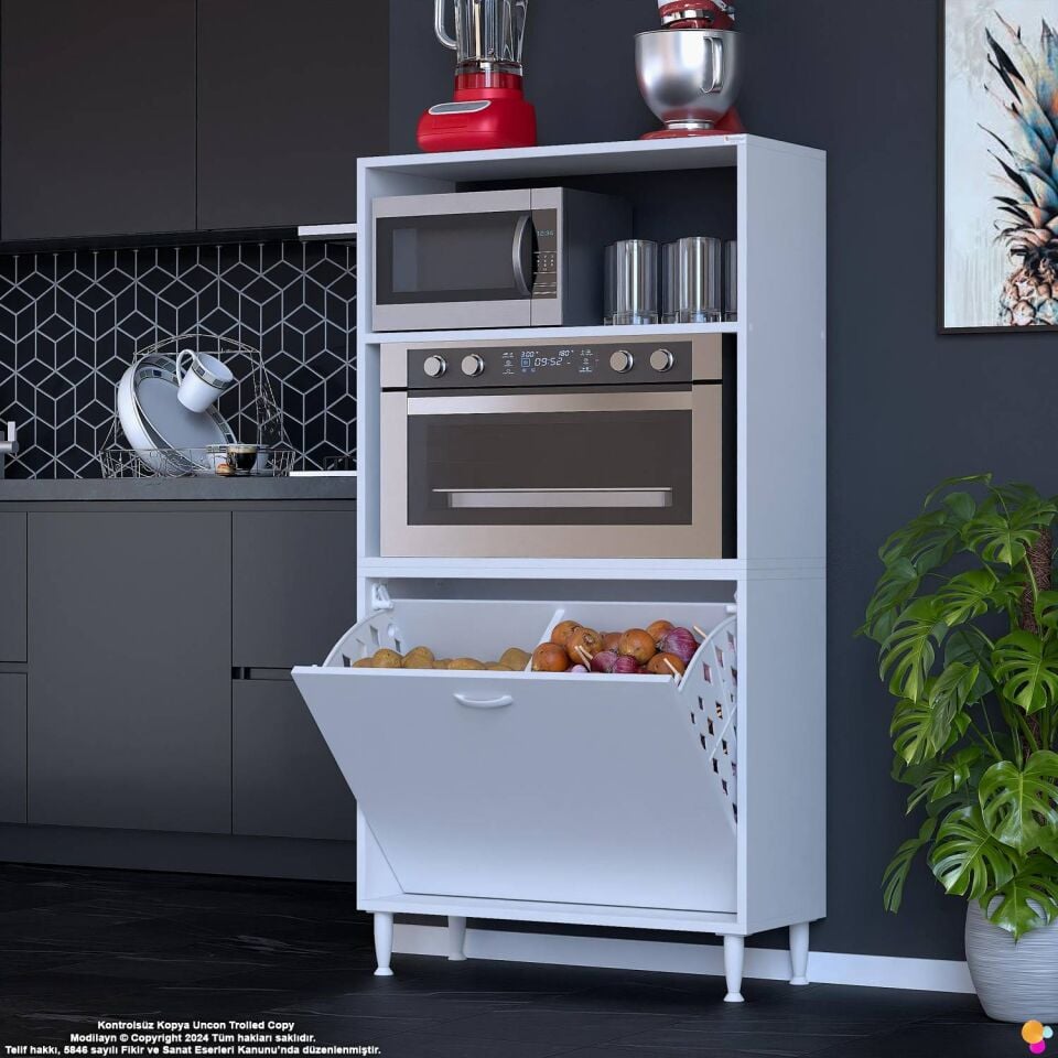 Nixa 75 cm Çok Amaçlı Mutfak Banyo Kiler Dolabı - Sepetli Mikrodalga ve Fırın Bölmeli 75x150x32 cm