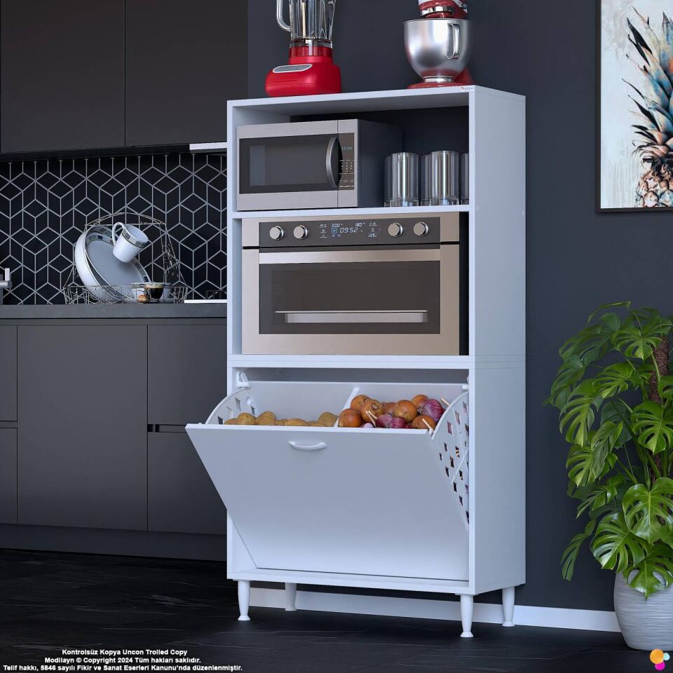 Nixa 80 cm Çok Amaçlı Mutfak Banyo Kiler Dolabı - Sepetli Mikrodalga ve Fırın Bölmeli 80x150x32 cm