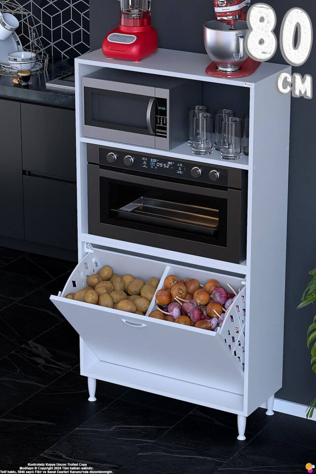 Nixa 80 cm Çok Amaçlı Mutfak Banyo Kiler Dolabı - Sepetli Mikrodalga ve Fırın Bölmeli 80x150x32 cm