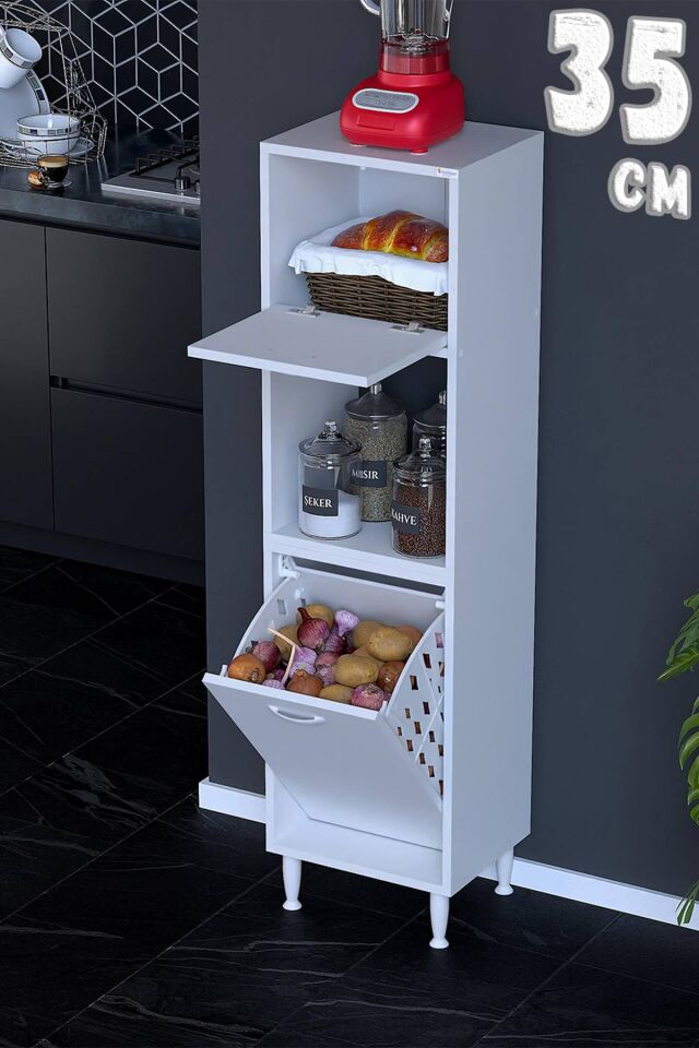 Mayra 35 cm Çok Amaçlı Kiler Dolabı Mutfak Banyo Düzenleyici Tek Sepet Dar Alan Ekmeklik 35x150x32cm