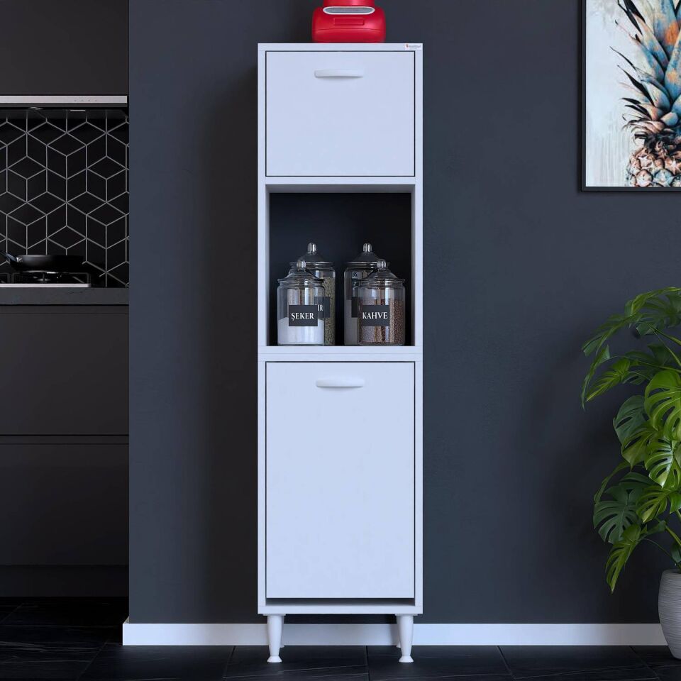 Mayra 40 cm Çok Amaçlı Kiler Dolabı Mutfak Banyo Düzenleyici Tek Sepet Dar Alan Ekmeklik 40x150x32cm
