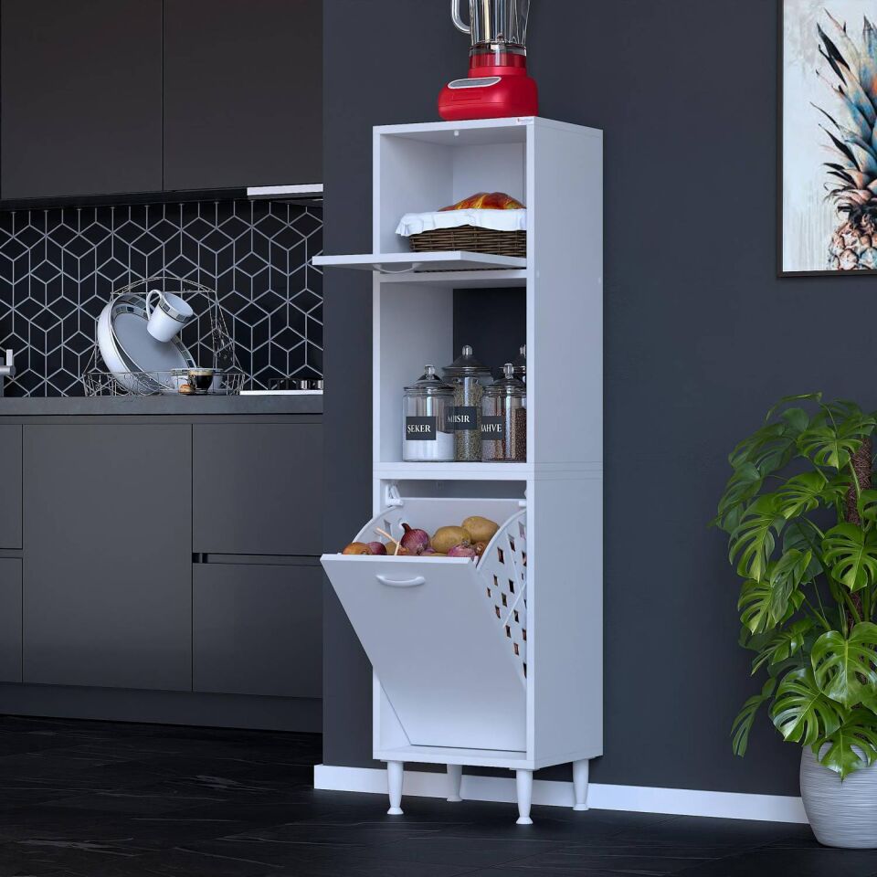 Mayra 50 cm Çok Amaçlı Kiler Dolabı Mutfak Banyo Düzenleyici Tek Sepet Dar Alan Ekmeklik 50x150x32cm