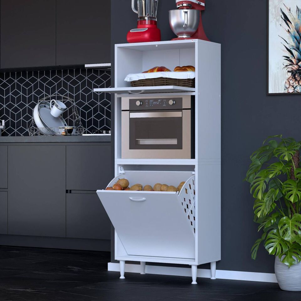 Mayra 55 cm Çok Amaçlı Kiler Dolabı Mutfak Banyo Düzenleyici Tek Sepetli Fırın Bölmeli 55x150x32cm