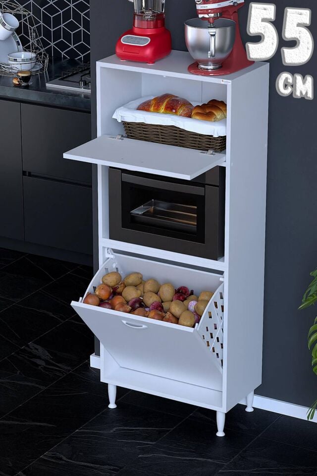 Mayra 55 cm Çok Amaçlı Kiler Dolabı Mutfak Banyo Düzenleyici Tek Sepetli Fırın Bölmeli 55x150x32cm