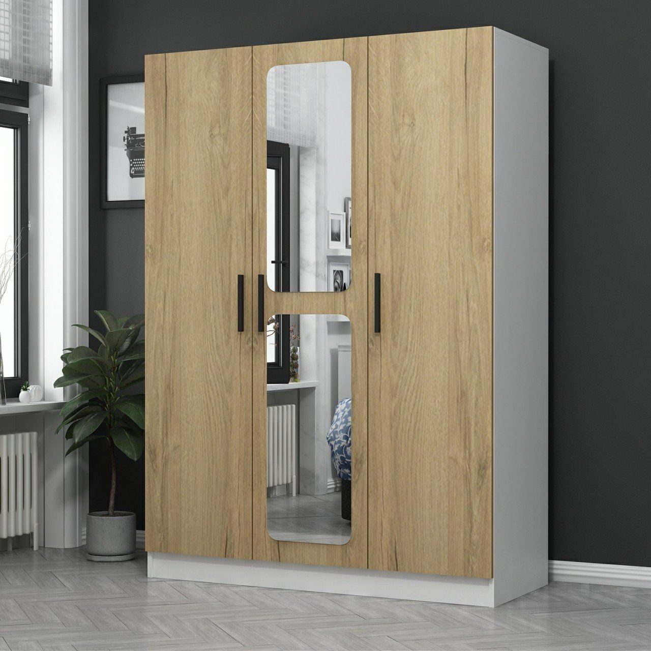 Kale 3 Kapaklı Aynalı 2Ç Dolap - Pera Ceviz