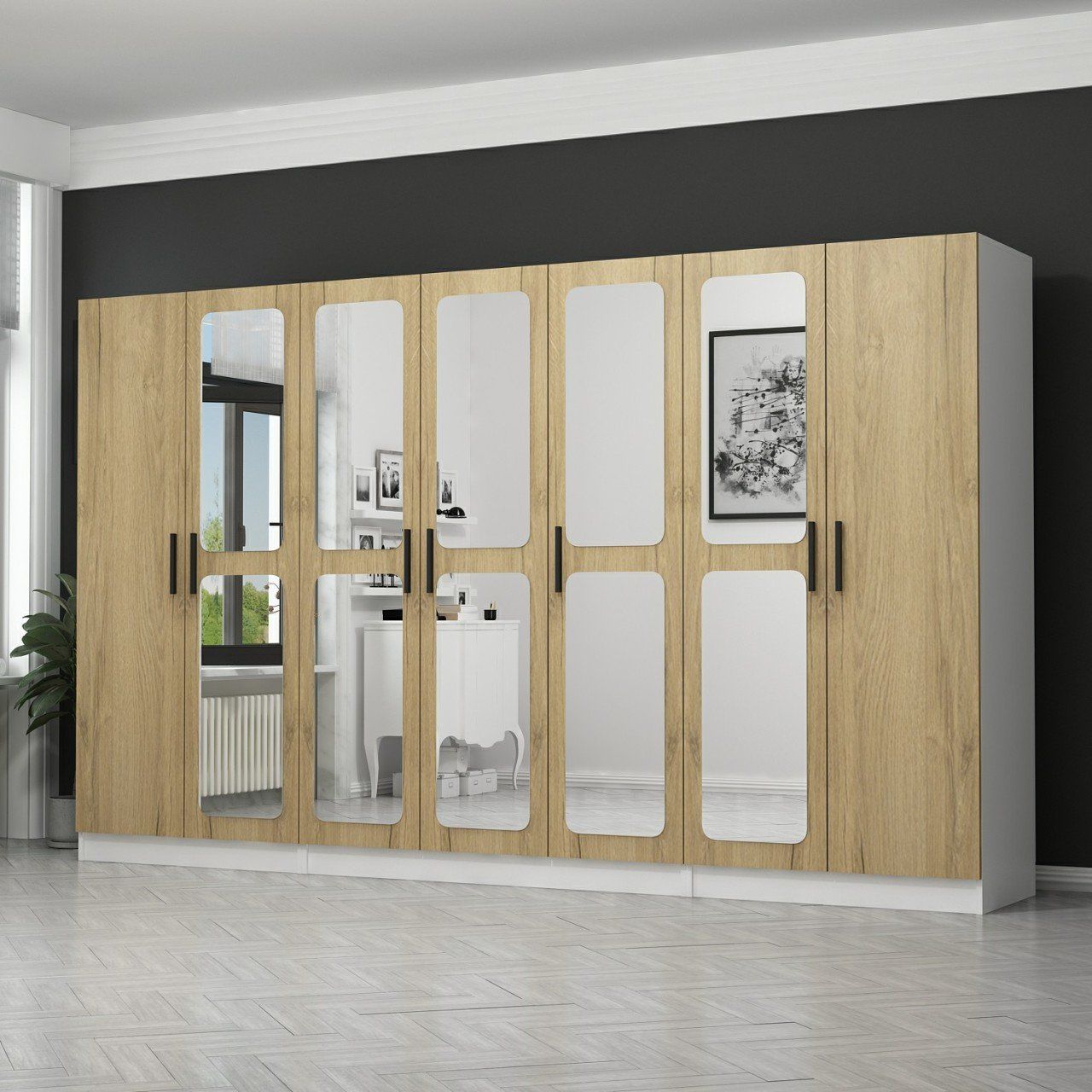 Kale 7 Kapaklı Aynalı 2Ç Dolap - Dore