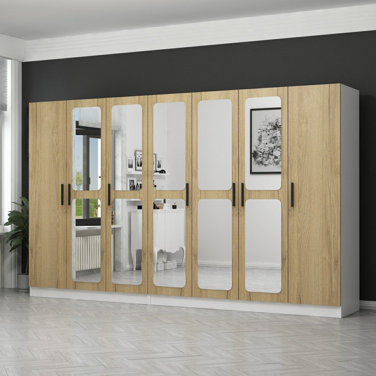 Kale 7 Kapaklı Aynalı 4Ç Dolap - Dore