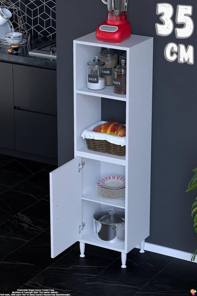 Duru 35 cm Mutfak Kiler Dolabı Dar Alan Düzenleyici Tek Kapaklı Raflı Çok Amaçlı Dolap 35x150x32 cm
