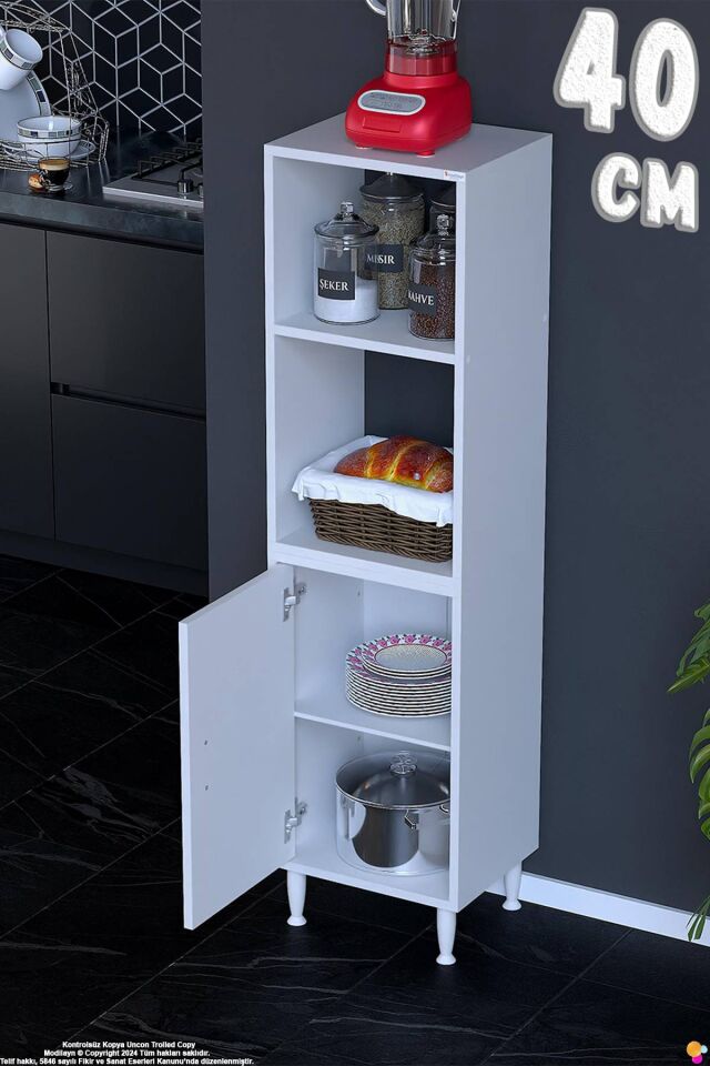 Duru 40 cm Çok Amaçlı Mutfak Dolabı Bölmeli Kiler Düzenleyici Raflı Banyo Dolabı 40x150x32 cm