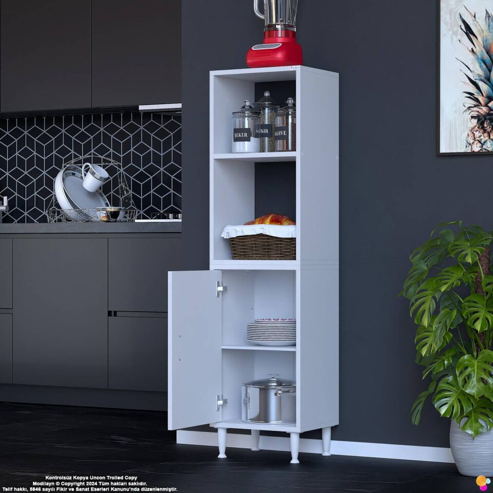 Duru 45 cm Raflı Mutfak Kiler Düzenleyici Dolap Banyo Havluluk Dolap Beyaz 45x150x32 cm
