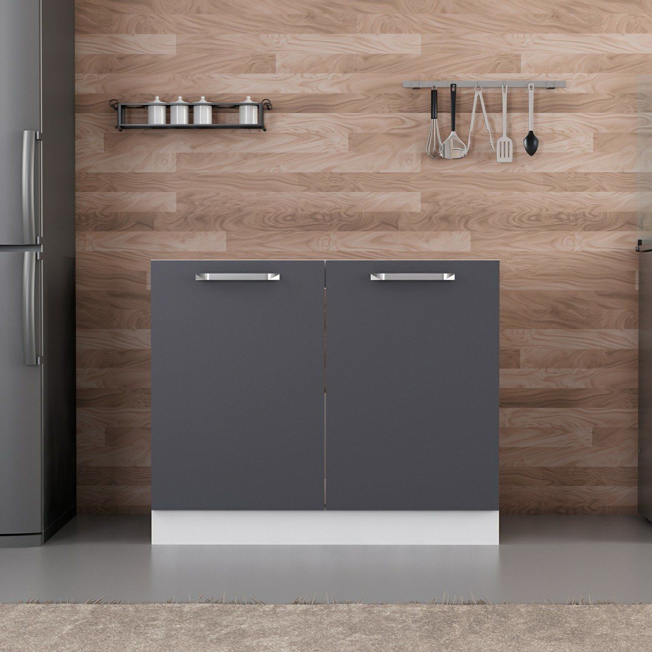 Minar Mutfak Alt Modül 2K 100Cm Evye Dolap Beyaz/Antrasit - A1