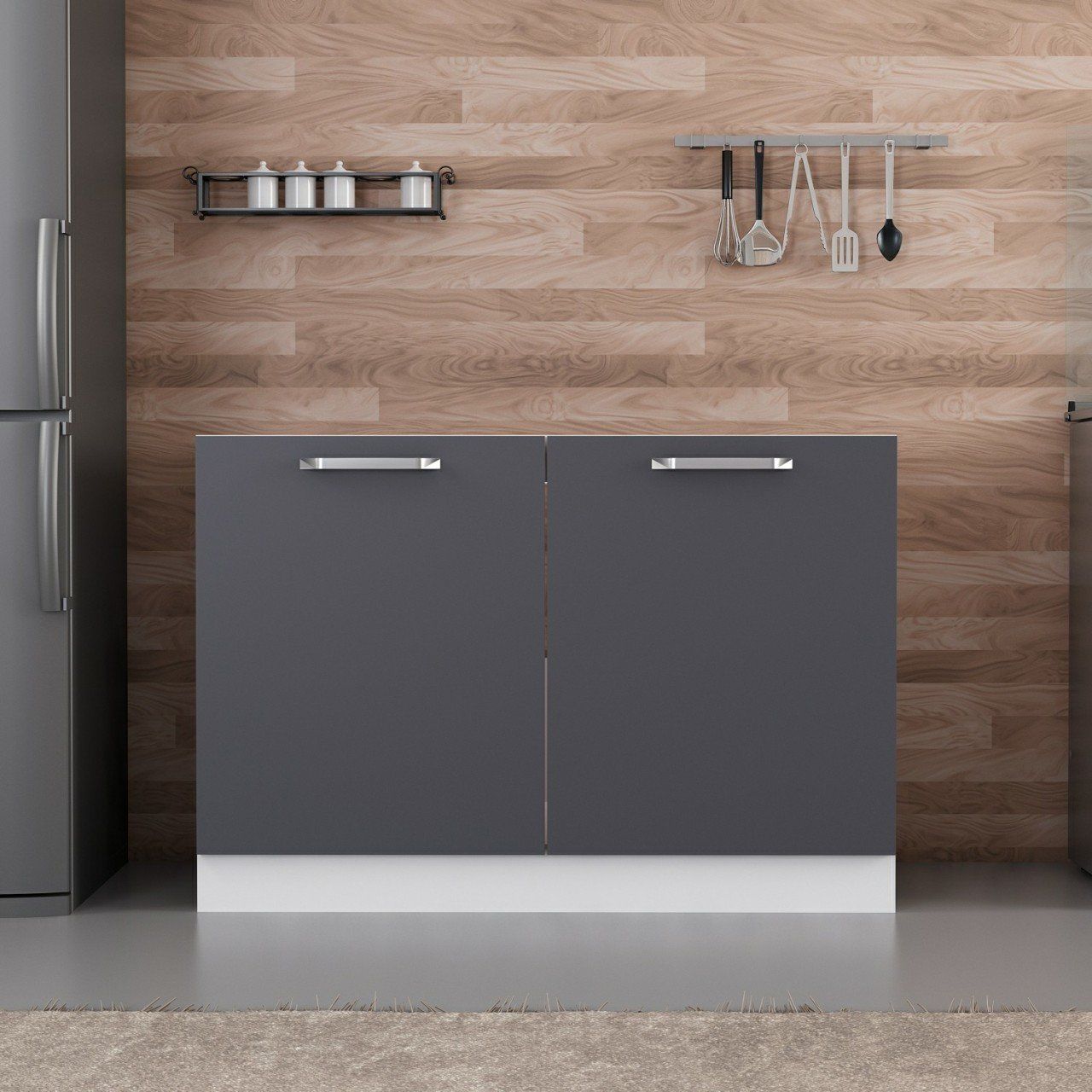 Minar Mutfak Alt Modül 2K 120Cm Evye Dolap Beyaz/Antrasit - A1